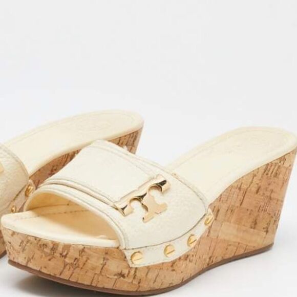Tory Burch Patent Leather Cork Wedges - Picture 1 of 8